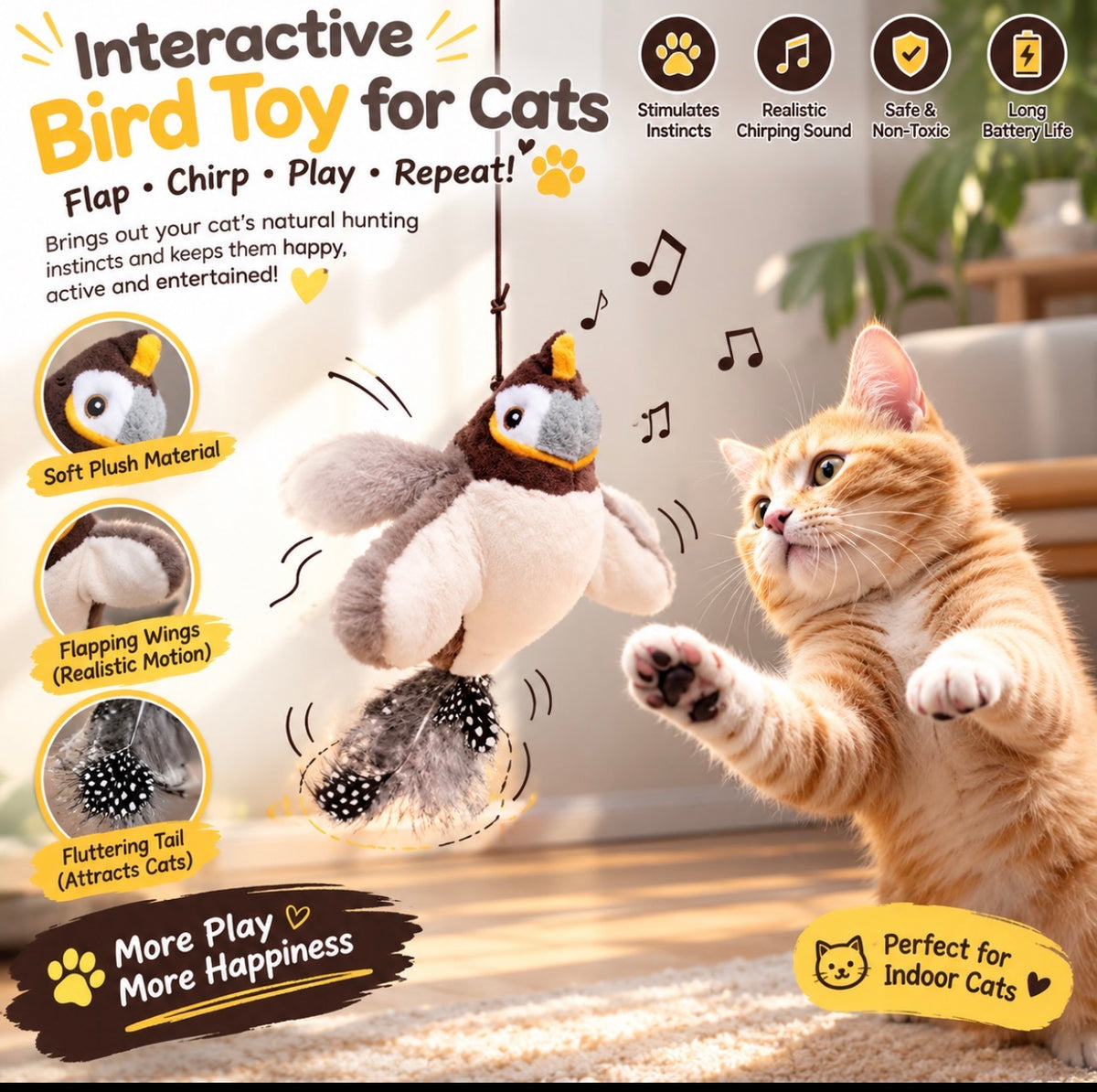 PawPlay™ Interactive Bird Cat Toy