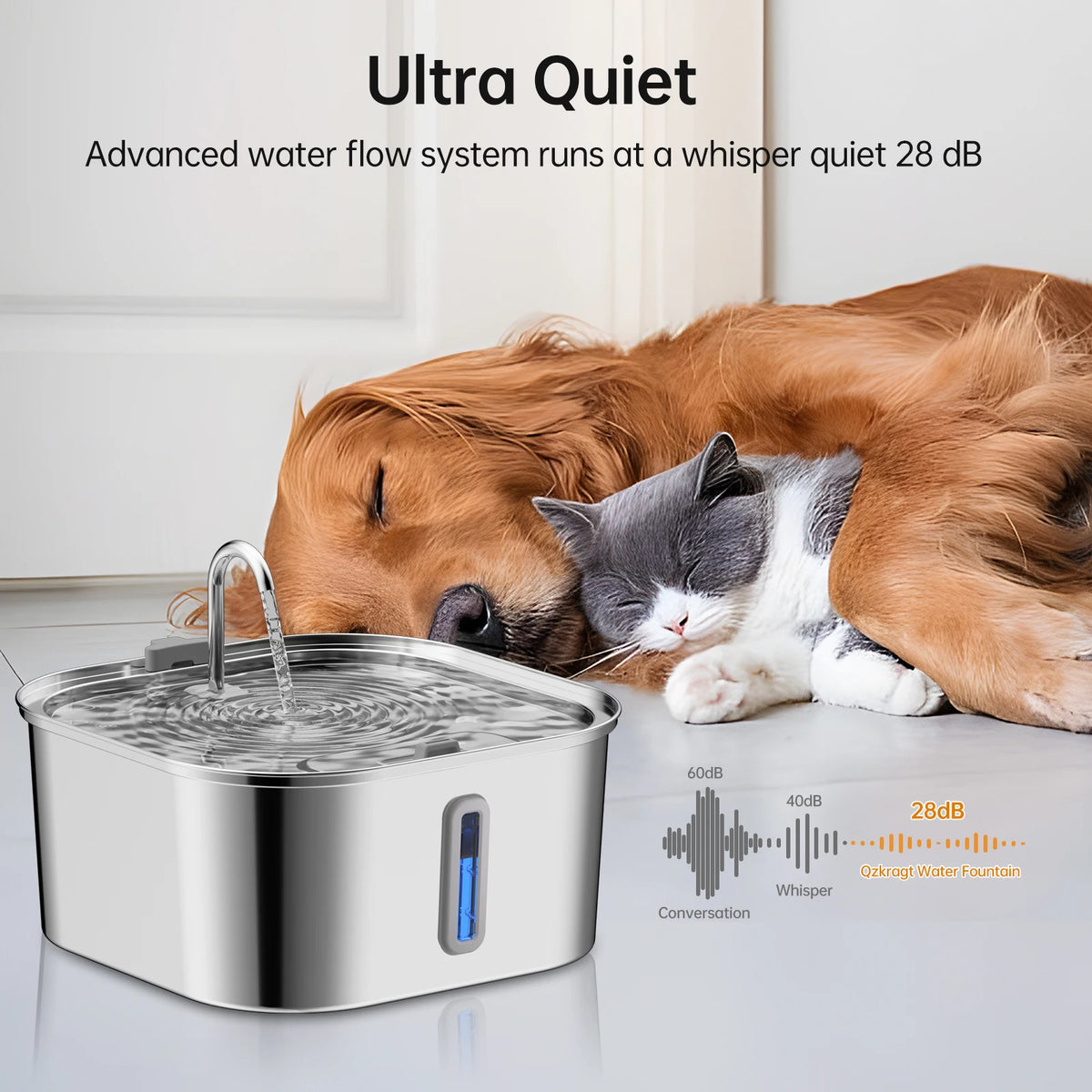 Large Stainless Steel Dog Water Fountain – 7L