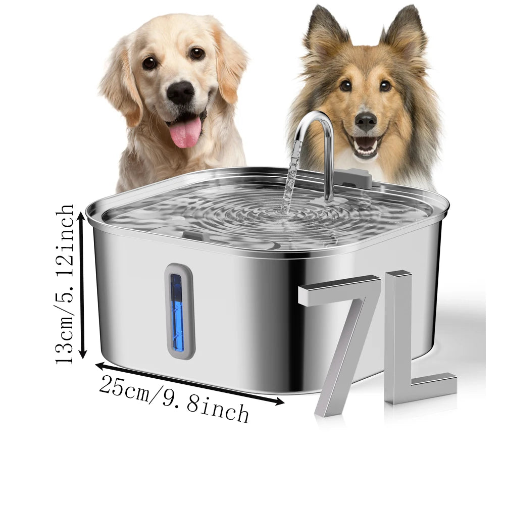 Large Stainless Steel Dog Water Fountain – 7L